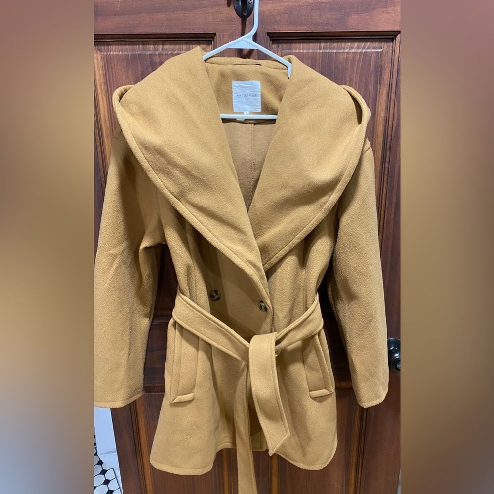 Avec Les Filles double breasted camel winter coat with hood size L